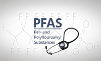 PFAS Moleküle mit Stethoskop